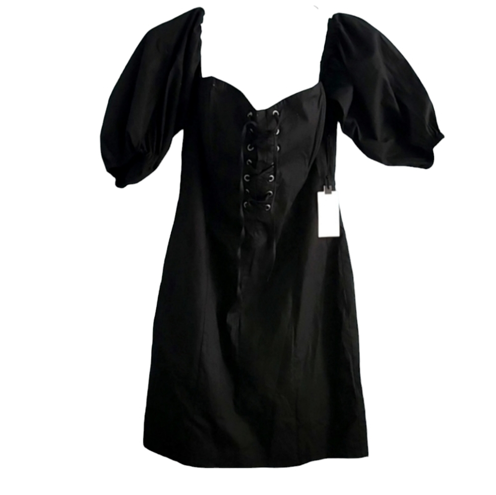 NWT‎ ASTR  black dress with lace up corset and puffed sleeves size small